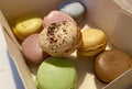 The traditionally baked fresh macaroons at the local market in France