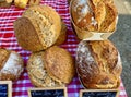 The traditionally baked fresh bread at the local market in France