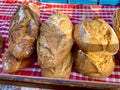 The traditionally baked fresh bread at the local market in France