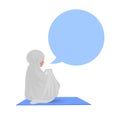 Traditionally clothed muslim woman making a supplication salah while sit down on a praying. illustration.