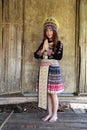 Traditionally dressed Mhong hill tribe woman pay respect Royalty Free Stock Photo