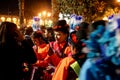 Traditionally dressed people during yearly anniversary celebration of white city Arequipa