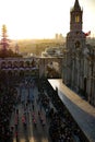 Traditionally dressed people during yearly anniversary celebration of white city Arequipa