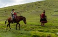 Traditionaly dressed latin american women in the village with horse Royalty Free Stock Photo