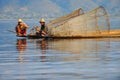 Traditonal fisherman on inle lake,burma(myanmar) Royalty Free Stock Photo