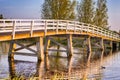 Traditonal Wooden Dutch Bridge in Kinderdijk Village in the Netherlands