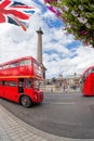 Trafalgal square with red buses in London, England Royalty Free Stock Photo