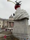 Trafalgar Square Fourth Plinth swirl of cream sculpture with a fly and a drone in London Uk England