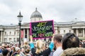 TRAFALGAR SQUARE, LONDON/ENGLAND- 29 August 2020: LET VEGANISM BE THE NEW NORMAL sign at the Unite for Freedom rally