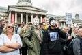TRAFALGAR SQUARE, LONDON/ENGLAND- 29 August 2020: Protesters wearing anonymous masks at the The Unite for Freedom rally