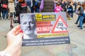 TRAFALGAR SQUARE, LONDON/ENGLAND- 26 September 2020: FREE ASSANGE protest flyer at the `We do not consent` rally Royalty Free Stock Photo