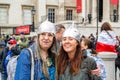 TRAFALGAR SQUARE, LONDON/ENGLAND- 26 September 2020: Protesters wearing tin foil hats at the `We do not consent` rally