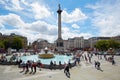 Trafalgar square in a sunny day with people in London