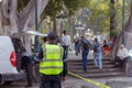 traffic agent supervises cordoned off area Royalty Free Stock Photo