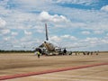 Traffic airliner on a runway. Harry Mwanga Nkumbula International Airport in Livingstone, Zambia, Africa