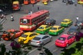 Traffic along a busy road at Victory Monument in Bangkok, Thailand : BANGKOK - January 17, 2019 Royalty Free Stock Photo