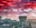 Traffic along Chain Bridge at sunset, Budapest, Hungary Royalty Free Stock Photo