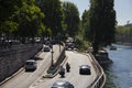 Traffic along the Seine River Paris