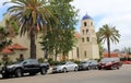 Traffic along the streets of Old Town, in front of the immaculate Conception Church, San Diego, California, 2016 Royalty Free Stock Photo