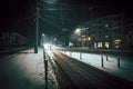 Traffic ao snow-covered city at night Royalty Free Stock Photo