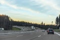 Traffic on the autobahn during sunset Royalty Free Stock Photo