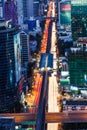 Traffic of Bangkok night bird eye view