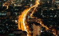 Traffic in Bangkok, night cityscape with height