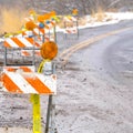 Traffic barricades with lights and caution tapes