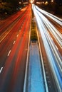 Traffic with blurred traces from cars Royalty Free Stock Photo