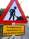 Road sign with information on roadworks ahead