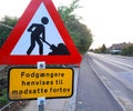 Road sign with information on roadworks ahead