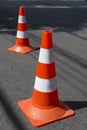 Traffic bollards, standing on the pavement