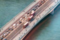 Traffic on a bridge of London. Night aerial view Royalty Free Stock Photo