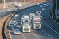 Traffic on the British motorway M25 in a sunset time. Royalty Free Stock Photo