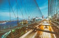 Traffic on Brooklyn Bridge at night Royalty Free Stock Photo