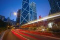 Traffic Car light trails on Cityscape, business buildings, Hong