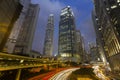 Traffic Car light trails on Cityscape, business buildings, Hong