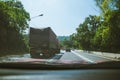 Traffic, cars on highway road on the countryside on sunset evening. car street road traffic transport, Cars on busy road driving. Royalty Free Stock Photo