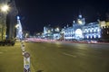Traffic of cars in Moscow city center at night Teatralny Proezd, Russia Royalty Free Stock Photo