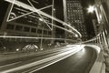 Traffic in central district of Hong Kong city at night Royalty Free Stock Photo