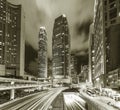 Traffic in central district of Hong Kong city at night Royalty Free Stock Photo