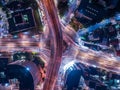 Traffic Circle Aerial View - Traffic concept image, Gongguan traffic circle birds eye night view use the drone in Taipei, Taiwan.