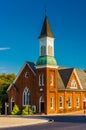 Traffic circle and church in New Oxford, Pennsylvania. Royalty Free Stock Photo