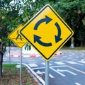 Traffic circle yellow sign Royalty Free Stock Photo