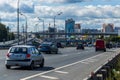 Traffic in the city during the day. Leningradskoye highway. Moscow. Russia