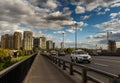 Traffic in the city during the day. Leningradskoye highway. Moscow. Russia