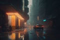 Traffic in the city at night with heavy rain. 3d rendering generative ai Royalty Free Stock Photo