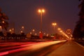 Traffic in the city at night with vivid color car light trails Royalty Free Stock Photo