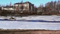 Traffic in city riverside in spring