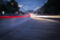 Traffic on city road through the bridge at twilight in Thailand. Royalty Free Stock Photo